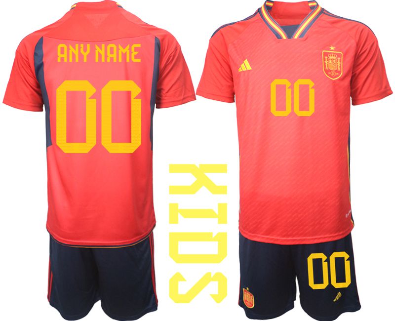 Cheap Youth 2022 World Cup National Team Spain home red customized Soccer Jersey